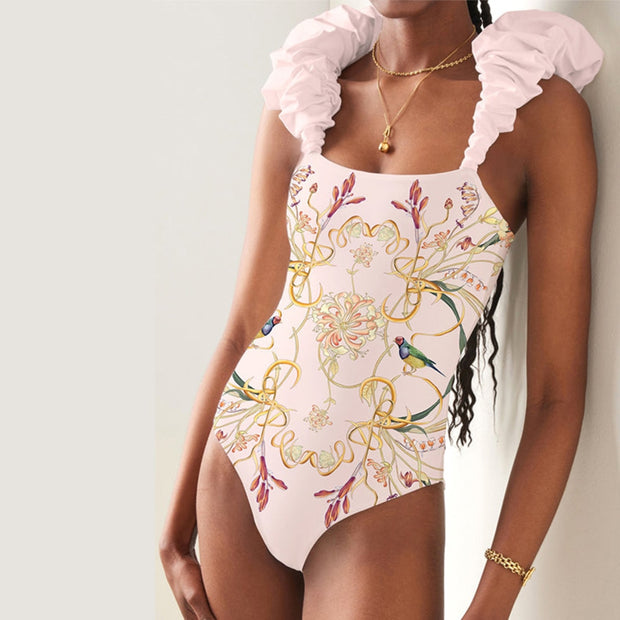Women's fashionable floral swimsuit - a stylish and trendy one-piece swimsuit adorned with vibrant floral patterns, perfect for a fashionable and feminine beach look.