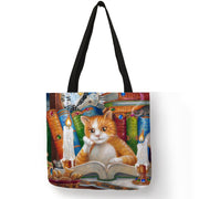 Custom Oil Painting Cat Print Tote Bag - Sara closet
