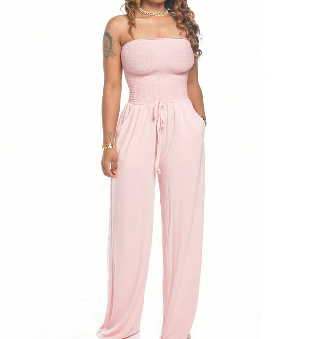 Strapless lace-up women's jumpsuit - a trendy and chic one-piece outfit with a lace-up detail, ideal for fashionable and stylish looks.