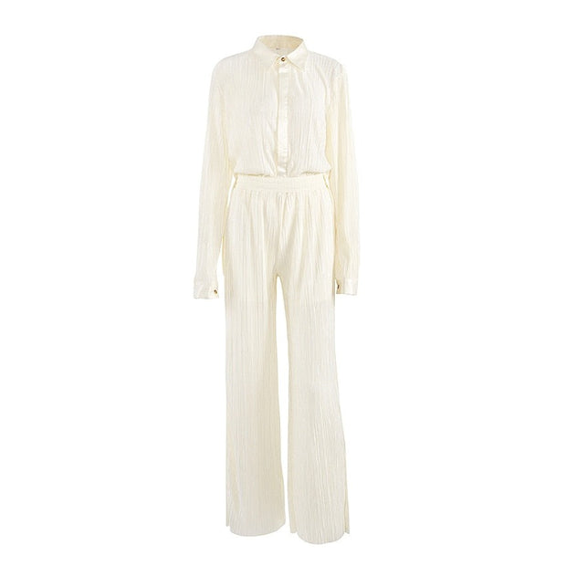 Beige pleated palazzo suit - a chic and sophisticated two-piece ensemble featuring pleated palazzo pants, perfect for timeless elegance and modern style.