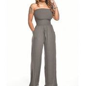 Strapless lace-up women's jumpsuit - a trendy and chic one-piece outfit with a lace-up detail, ideal for fashionable and stylish looks.