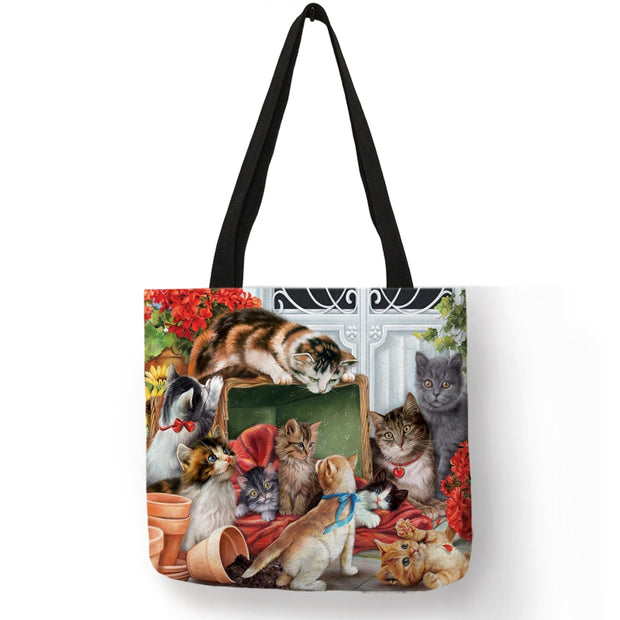 Custom Oil Painting Cat Print Tote Bag - Sara closet