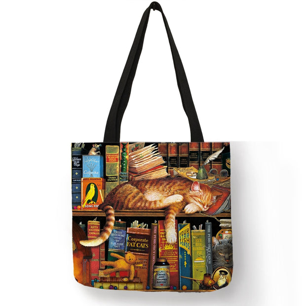 Custom Oil Painting Cat Print Tote Bag - Sara closet