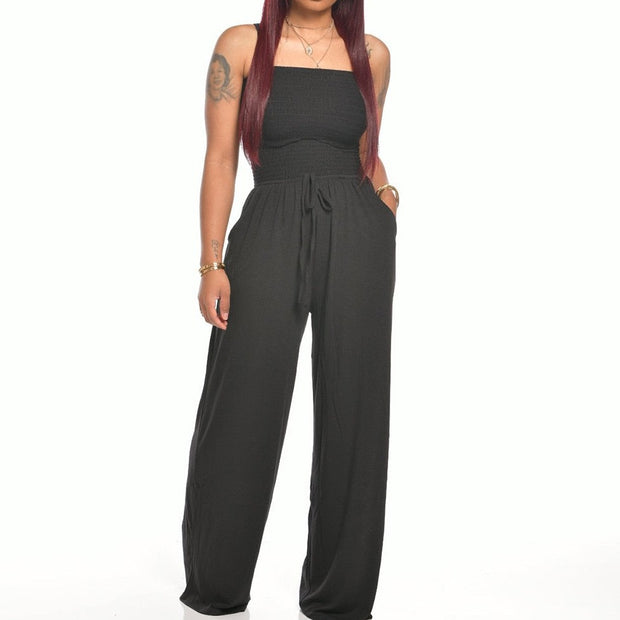 Strapless lace-up women's jumpsuit - a trendy and chic one-piece outfit with a lace-up detail, ideal for fashionable and stylish looks.