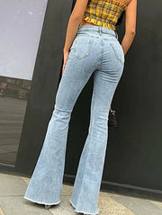 Vintage High-Waist Flare Jeans: Timeless denim fashion featuring a flattering high-waist silhouette. Elevate your style with these retro-inspired flare jeans, ideal for adding a touch of vintage elegance to your wardrobe.