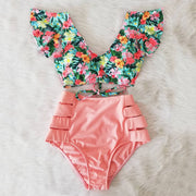 Sexy floral bikini set - a sultry and stylish two-piece ensemble featuring a bikini top and bottom adorned with vibrant floral patterns, perfect for a seductive beach look.
