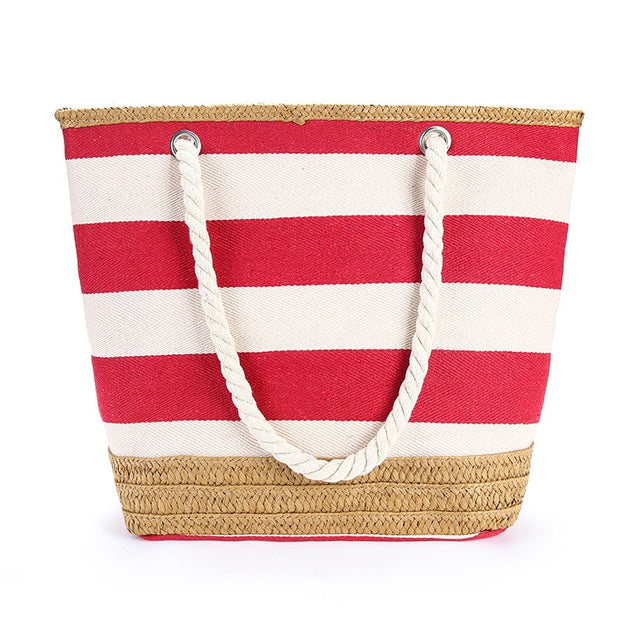 Striped canvas handbag, featuring a stylish and durable design. Perfect for adding a casual yet chic touch to any outfit, with ample space for your essentials.