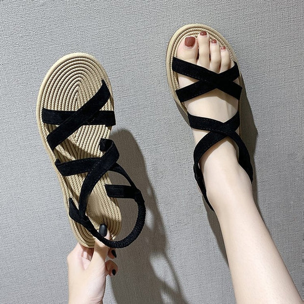 Cross Belt Flat Beach Sandals - Stylish and Comfortable Footwear for Beach Days