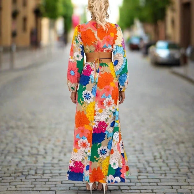 Colorful Floral Print Dress - Sara closet