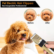 The Cordless Rechargeable Clippers Set offers professional pet grooming at your fingertips. This convenient set includes cordless clippers with rechargeable batteries, ensuring ease of use and mobility. Perfect for grooming sessions at home, it provides precision trimming for your beloved pet's coat with professional results.