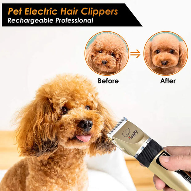 The Cordless Rechargeable Clippers Set offers professional pet grooming at your fingertips. This convenient set includes cordless clippers with rechargeable batteries, ensuring ease of use and mobility. Perfect for grooming sessions at home, it provides precision trimming for your beloved pet's coat with professional results.