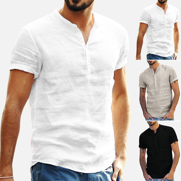 Linen Standing Collar Shirt - Classic and Elegant Design for Timeless Style.
