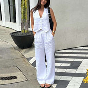 Classic summer white linen set - a timeless and elegant two-piece ensemble crafted from breathable linen, perfect for warm weather sophistication and comfort.