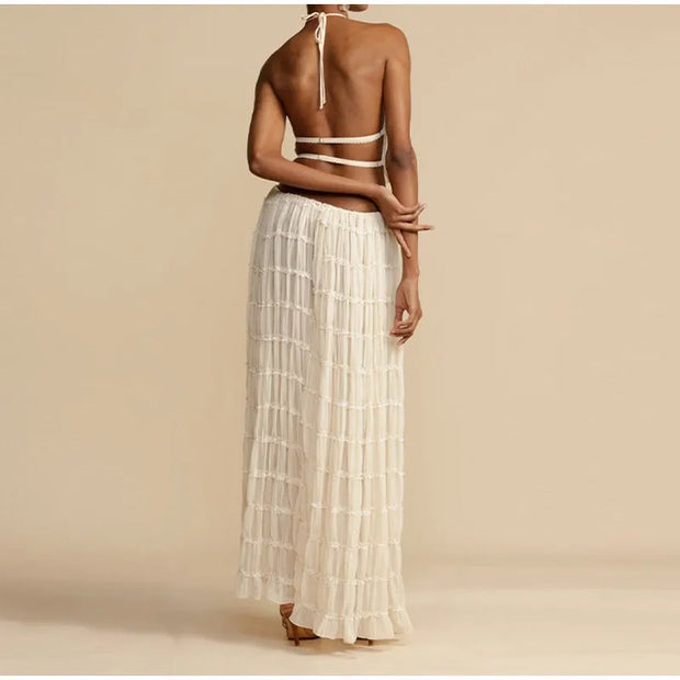 Backless Lace-Up Maxi Skirt Set - Sara closet