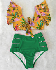 Sexy floral bikini set - a sultry and stylish two-piece ensemble featuring a bikini top and bottom adorned with vibrant floral patterns, perfect for a seductive beach look.
