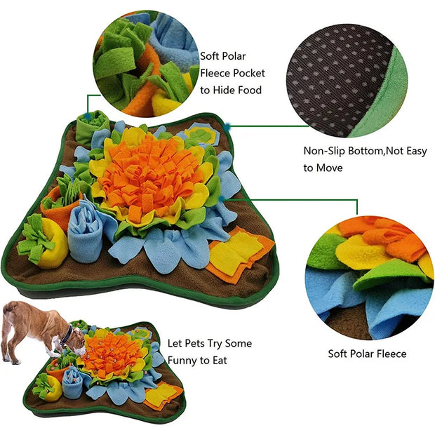 Introducing the Snuffle Bliss Mat: Your pet's ultimate sensory experience, perfect for engaging their natural instincts and promoting mental stimulation during mealtime.