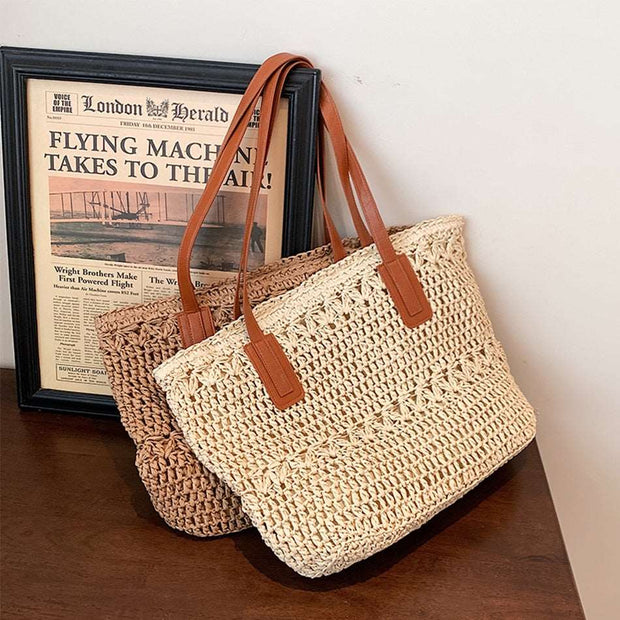 "Bohemian straw bag: Embrace laid-back style with this charming accessory. Perfect for sunny days and eclectic outfits."