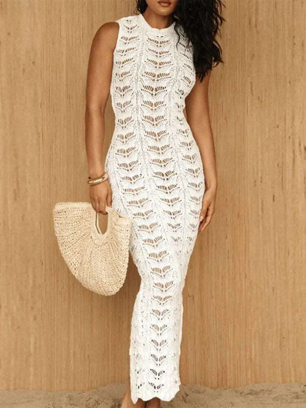 Chic Hollow Out Knitted Maxi Dress for Women