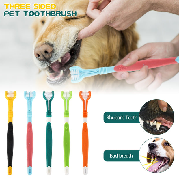 "Triple-Angle Pet Dental Brush: Effortlessly clean your pet's teeth from all angles with this innovative dental care tool."