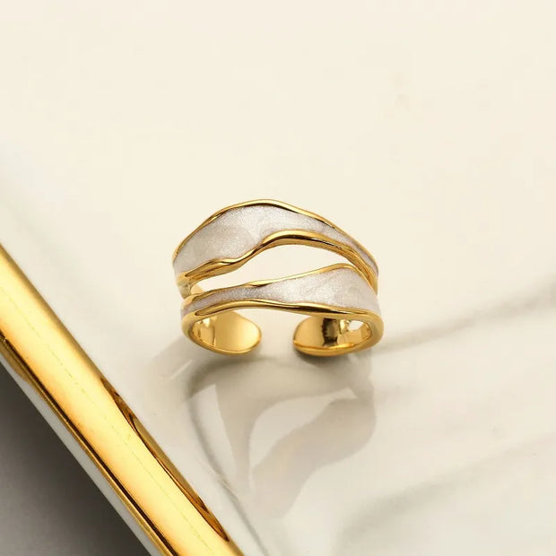 Retro Gold Double Oil Drip Open Rings - Vintage-inspired Statement Rings with Unique Design
