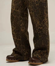 Leopard Print Wide Leg Jeans: Make a statement with these fierce and fashionable wide leg jeans featuring a bold leopard print pattern. Elevate your style with this eye-catching denim essential.