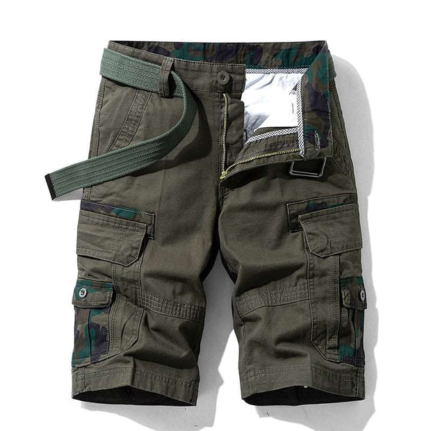 Camouflage cargo shorts, blending style and functionality for outdoor adventures. Featuring a camouflage pattern and multiple pockets, these shorts are perfect for hiking, camping, or casual wear.