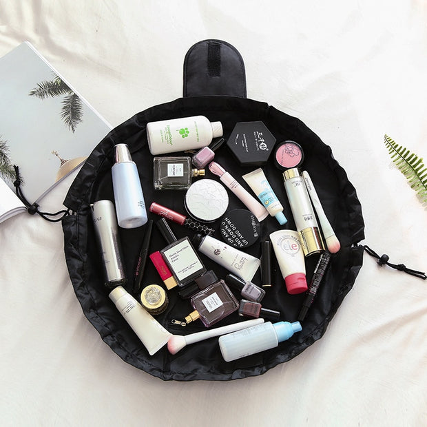"Compact travel makeup organizer bag, perfect for on-the-go beauty essentials. Stylish, spacious, and practical for jet-setters."