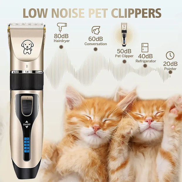 The Cordless Rechargeable Clippers Set offers professional pet grooming at your fingertips. This convenient set includes cordless clippers with rechargeable batteries, ensuring ease of use and mobility. Perfect for grooming sessions at home, it provides precision trimming for your beloved pet's coat with professional results.