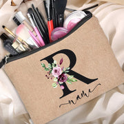 Custom name linen cosmetic bag, personalized with your chosen name or text. Made from high-quality linen material, perfect for storing and organizing your cosmetics with style.