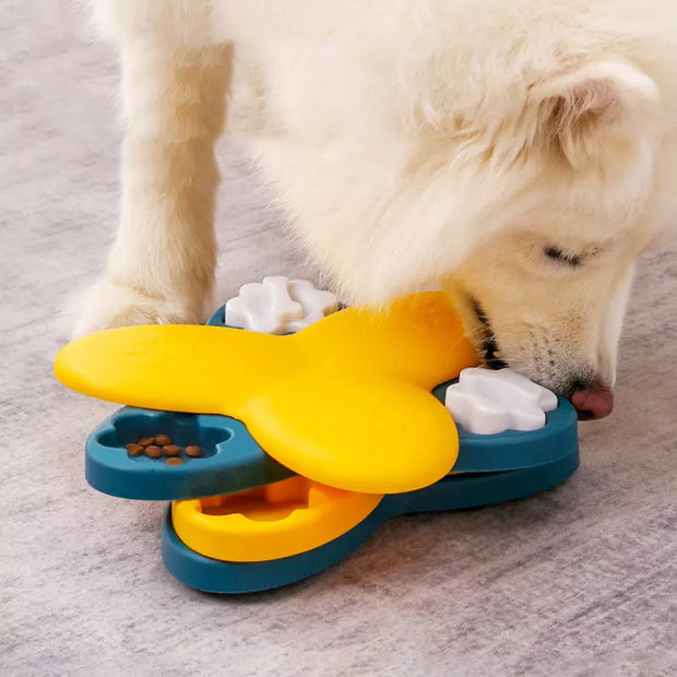 "Revolutionary turntable slow feeder for pets, promoting healthy eating habits and mental stimulation during mealtime."