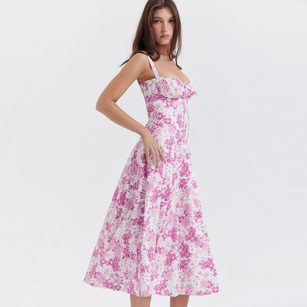 Elegant floral print summer dress - a sophisticated and stylish dress adorned with floral prints, perfect for a chic and feminine look during the summer.