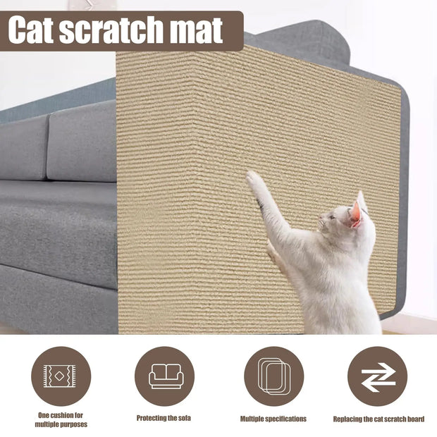 Trimmable cat scratch mats in beige, protecting furniture from cat scratches. Durable and easy to cut to fit any size, these mats are perfect for cats of all sizes. Ideal for home use, providing a safe scratching surface.