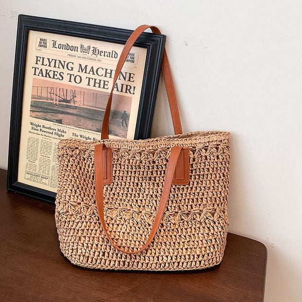 "Bohemian straw bag: Embrace laid-back style with this charming accessory. Perfect for sunny days and eclectic outfits."