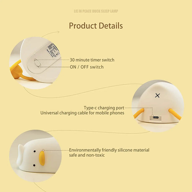 "Meet our adorable Cute Squishy Duck Nightlight Toy! Soft, squishy, and oh-so-cute, it provides a comforting glow for sweet dreams every night."