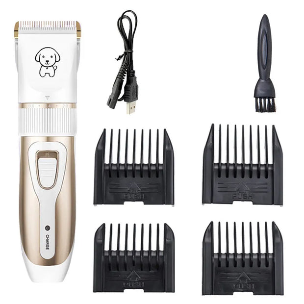 The Cordless Rechargeable Clippers Set offers professional pet grooming at your fingertips. This convenient set includes cordless clippers with rechargeable batteries, ensuring ease of use and mobility. Perfect for grooming sessions at home, it provides precision trimming for your beloved pet's coat with professional results.