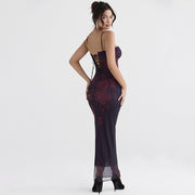 Sexy mesh celebrity dress, exuding glamour and allure. Featuring a figure-hugging silhouette and sheer mesh panels, this dress is perfect for making a bold statement at red carpet events or upscale parties.