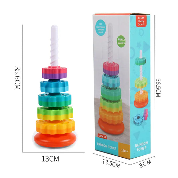 "Experience colorful engineering fun with our Rainbow Gears Stacking Toy! Build, stack, and create mesmerizing gear combinations for endless playtime joy."
