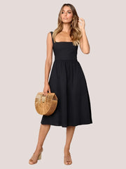 Solid backless midi dress - a sleek and sophisticated dress with a solid color design and alluring backless detail, perfect for an elegant and stylish look.