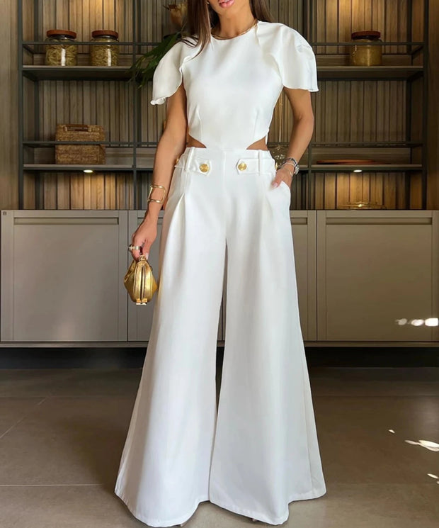 White backless sleeveless jumpsuit - a stunning and elegant one-piece outfit with a backless design, perfect for chic and sophisticated looks.