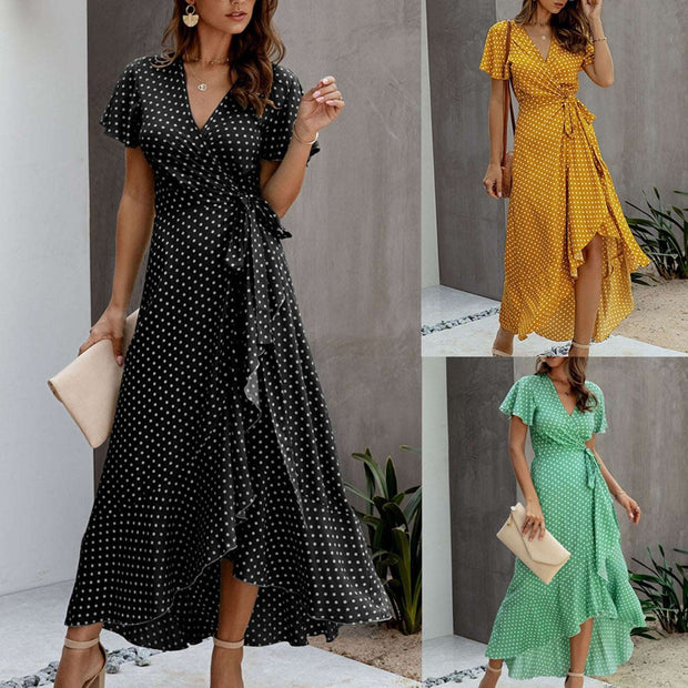 Bohemian Polka Dot Maxi Dress - Flowy and Feminine Design with Playful Polka Dot Pattern for Effortless Boho Style.