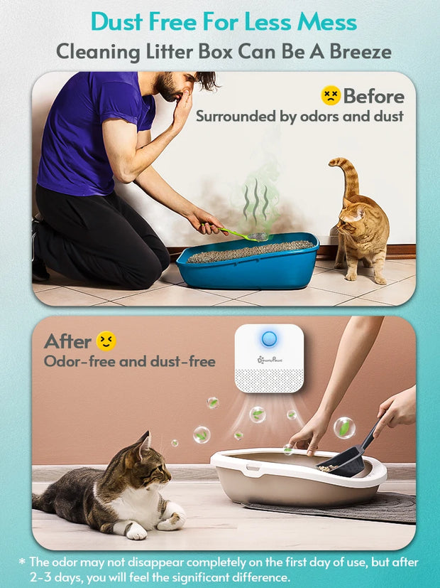 "Smart Cat Odor Purifier: Eliminate unpleasant odors and maintain a fresh environment for you and your feline companion effortlessly."