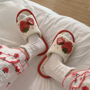 Strawberry Plush Slippers - Sweet and Cozy Footwear for Relaxing Days