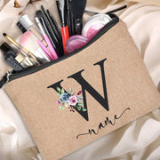 Custom name linen cosmetic bag, personalized with your chosen name or text. Made from high-quality linen material, perfect for storing and organizing your cosmetics with style.