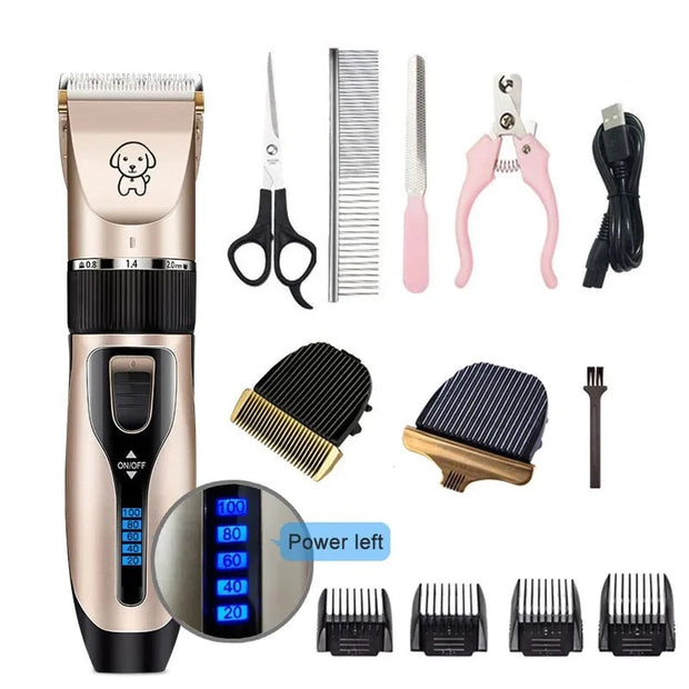 The Cordless Rechargeable Clippers Set offers professional pet grooming at your fingertips. This convenient set includes cordless clippers with rechargeable batteries, ensuring ease of use and mobility. Perfect for grooming sessions at home, it provides precision trimming for your beloved pet's coat with professional results.