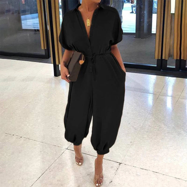 Chic High-Waist Jumpsuit - Elegant and Versatile One-Piece for Effortless Style