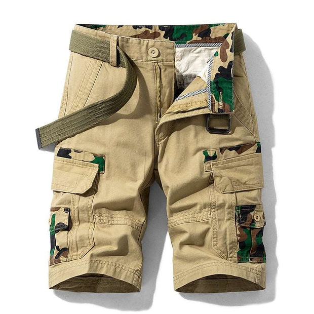 Camouflage cargo shorts, blending style and functionality for outdoor adventures. Featuring a camouflage pattern and multiple pockets, these shorts are perfect for hiking, camping, or casual wear.