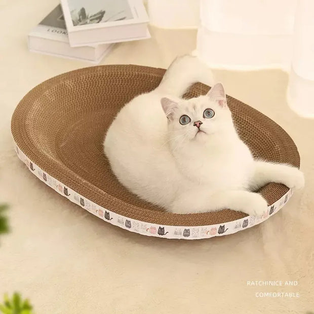 The Round Oval Corrugated Cat Scratcher is a durable and eco-friendly scratching solution for your feline friend. Made from sturdy corrugated cardboard, this scratcher provides an ideal surface for cats to sharpen their claws and stretch. Its round oval shape offers stability and versatility, allowing your cat to scratch comfortably from various angles.