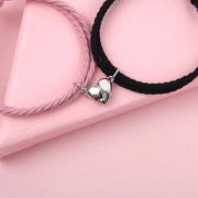Magnetic heart couple bracelets featuring interlocking heart charms with magnetic clasps, designed for couples. Made from high-quality materials, these bracelets symbolize love and connection, perfect for daily wear.