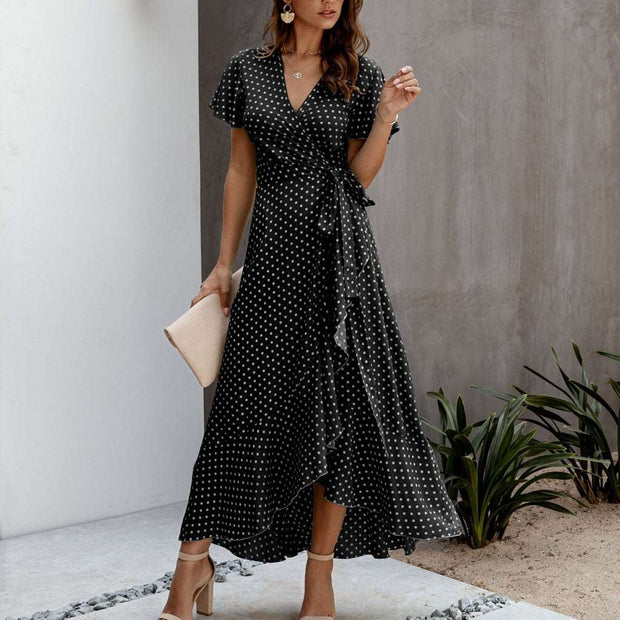 Bohemian Polka Dot Maxi Dress - Flowy and Feminine Design with Playful Polka Dot Pattern for Effortless Boho Style.