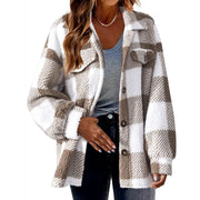 Plaid Fleece Button Jacket - Sara closet